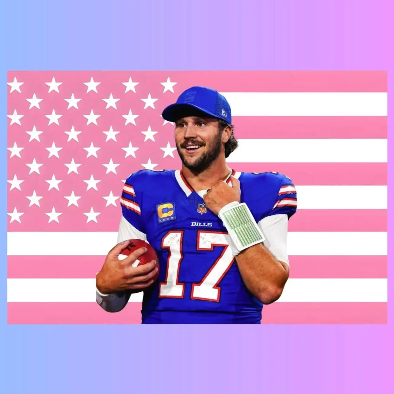 Josh Allen Pink Flag Tapestry | Buffalo Bills Fan Decor | NFL Football Wall Art | Aesthetic Dorm Room Decor