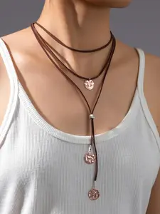 Boho Style Round Charm Decor Pendant Necklace, Fashionable Layered Rope Necklace for Women & Men, Trendy All-match & Exquisite Jewelry for Birthday Gift, Fashionable Jewelry Accessories, Casual Trendy Jewelry, Daily Wear Necklace