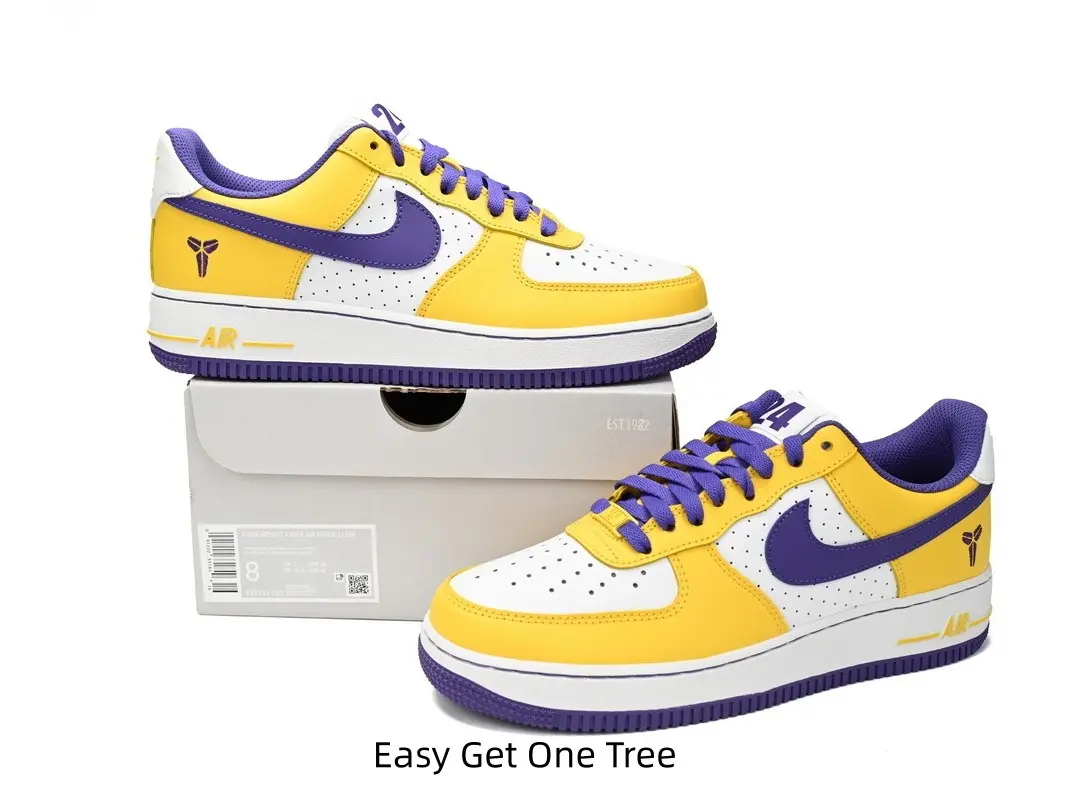 Unisex Low Top Street Basketball Sneakers, Premium Smooth Leather Upper With White Purple Yellow Lakers Color Block Design, Soft Purple Flat Laces, Plush Purple Padded Ankle Collar For All Day Comfort