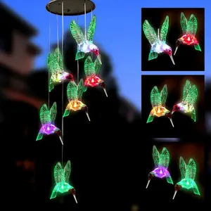 Solar LED Lights Solar Hummingbird Wind Chime Solar String Lights 6 LEDs Color-Changing IP65 Waterproof Decorative Lamp Lighting for Home Garden Fence Party