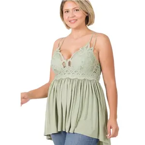 Crazy For You Ruffle and Lace Cami Top - Curvy