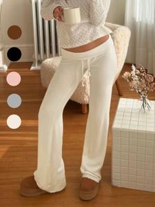 women's solid drawstring foldover waist straight leg pants, flattering pants for women, fashion casual chic fitted drop waist trousers for daily outdoor casual wear, going out bottoms, womenswear, loose casual trousers, casual lounge pant