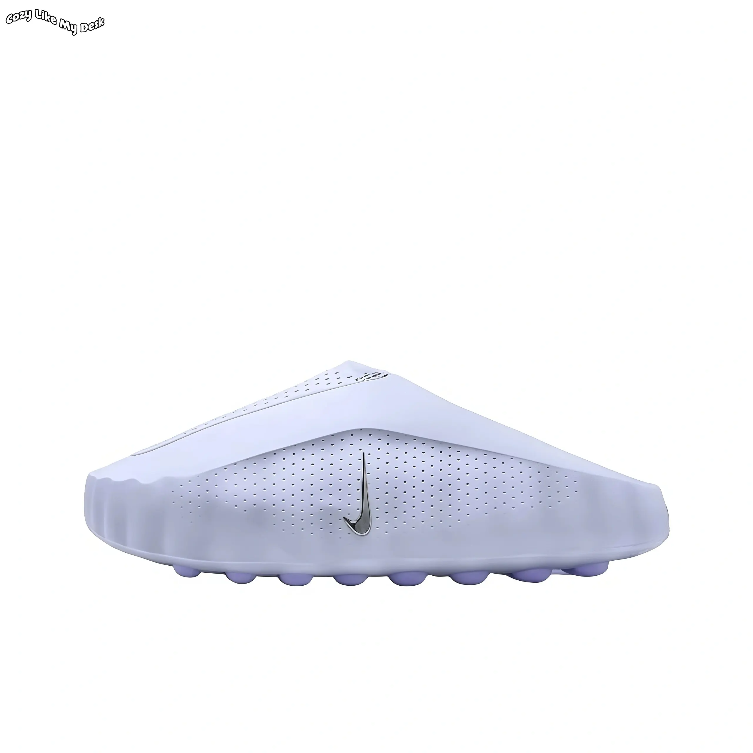 Light Lavender EVA Recovery Slide Sandals, Perforated Breathable Upper, Wave Wavy Thick Cushioned Outsole With Matching Anti-Slip Studs, For Post-Workout Shower Beach Daily Wear, Comes With Original Shoe Box