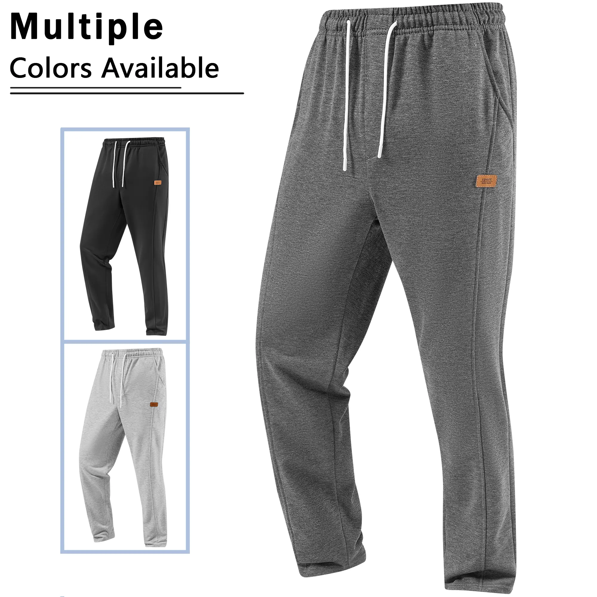 Men’s soft casual versatile straight-leg athletic sweatpants with elastic waistband, neutral tones, everyday wear, suitable for all seasons, comfortable full-length pants