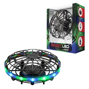 Force1 Scoot LED Hand Operated Drone for Kids & Adults | 360° Rotating Flight, Durable Kid-Safe Webbed Shell - Green/Blue LED Flying Toy
