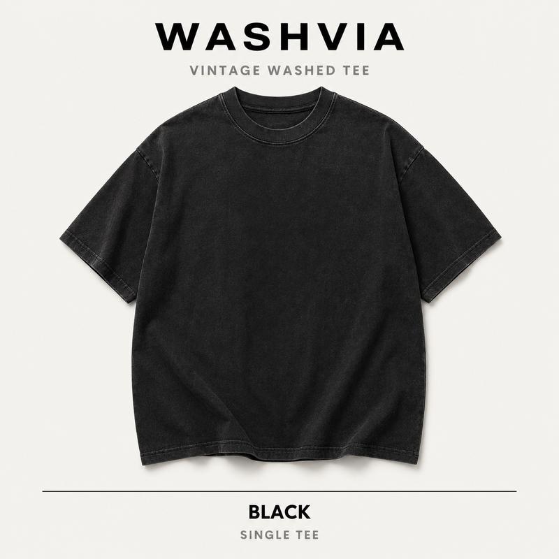 Men's Vintage Washed T Shirt, 230G Heavyweight Cotton Oversized , Retro Streetwear Casual Shirt