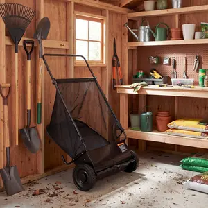 AECOJOY 26" Manual Lawn Sweeper, 7 Cu.Ft. Leaf & Grass Collector, Height Adjustable Spinning Brushes, Steel Frame with 10 Inch Rubber Wheels