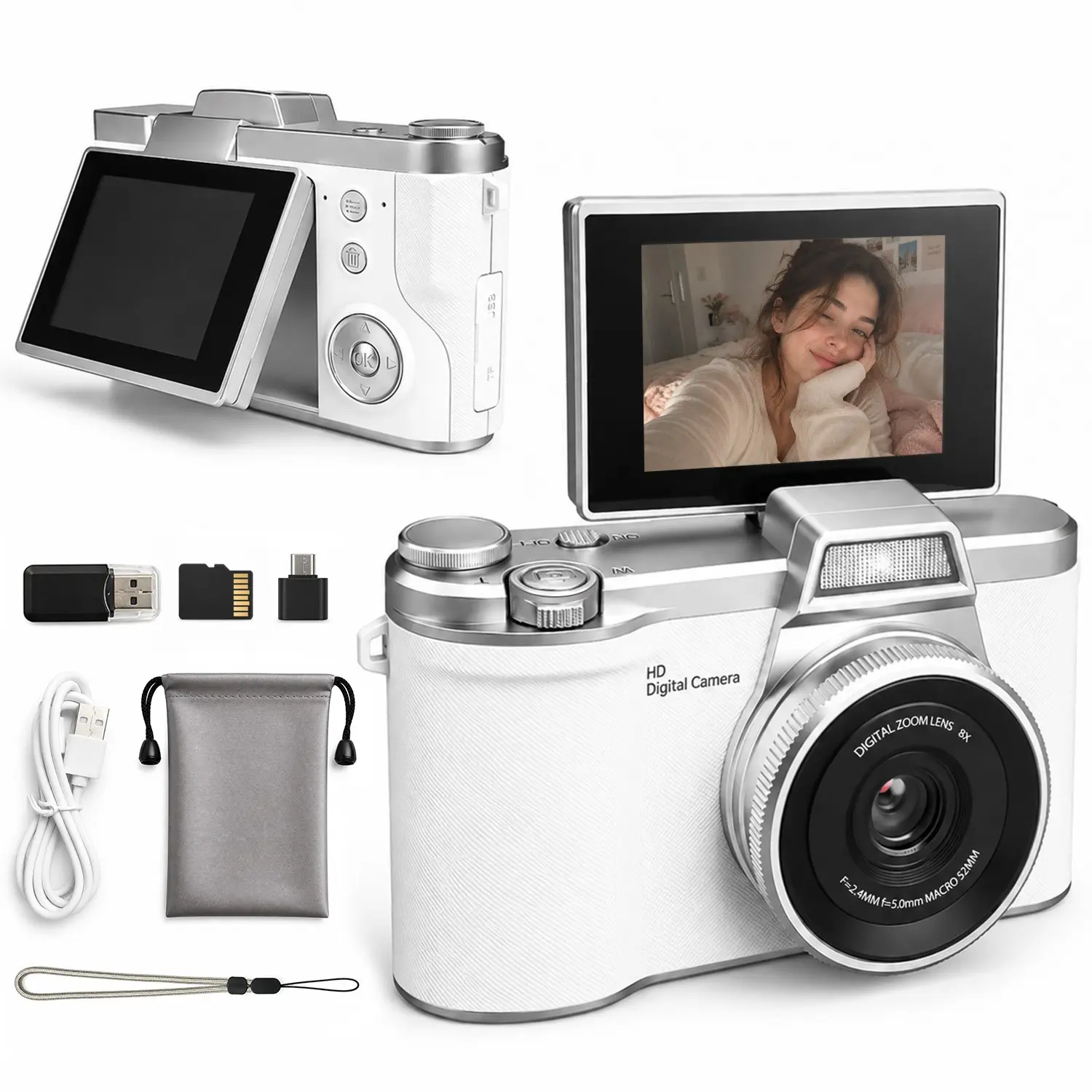 Portable Retro Vintage HD Digital Camera with 180° Flip Screen, Ideal for Beginners and Adults, Includes SD Card and Reader, Perfect for Travel Photography