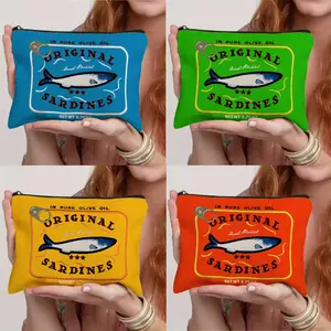 Vintage Sardine Pattern Makeup Bag, Vintage Vanity Bag, Foldable Spacious Zipper Pouch, Unisex Travel Toiletry Bag, Travel Makeup Bags Organizers, Multifunctional Coin Purse, Makeup Storage Bag, Makeup Organizer Pouch, Gift for Friends, Cosmetic Pouch