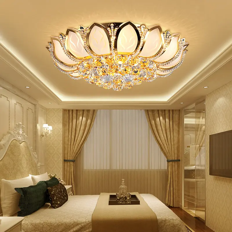 CNCEST 7x40W E12 LED Lotus-Shape Crystal Chandelier Ceiling Light Fixture - AC-Powered, Remote-Controlled, Adjustable Brightness, Crystal+ABS+Metal Build, Pre-Wired for Living Room, Bedroom Modern Luxury Indoor Home Improvement Lighting