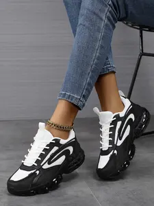 Women's Comfortable Thick Sole Sporty Shoes, Outdoor Travel Training Athletic Gym Sports Sneakers, Medium Width Textile Upper, All Seasons