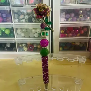 Elegant Rose Design Pen with  Beads and Rhinestones for Crafting and Writing