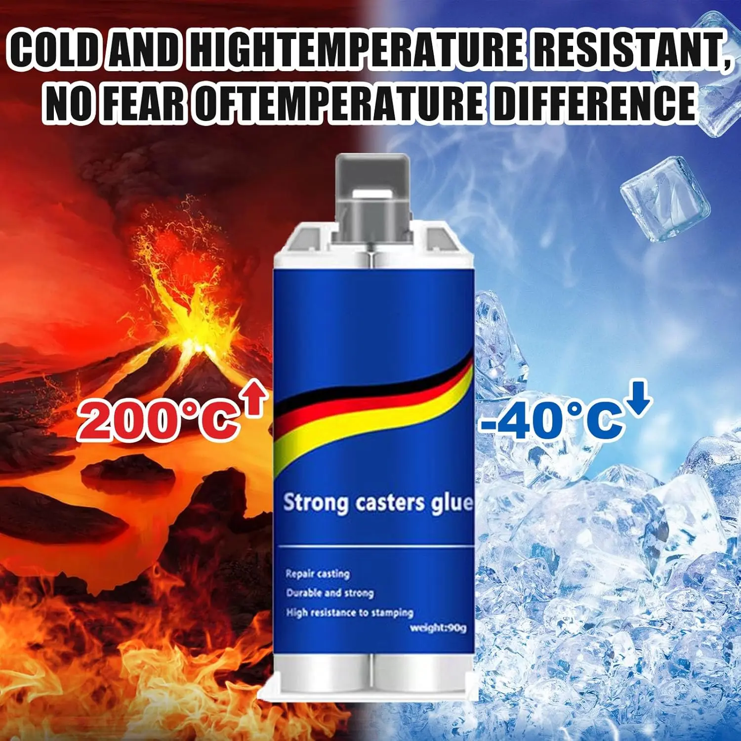 90g Heavy Duty Foundry Metal Adhesive - Fast-Curing, Cold & High Temperature Resistant Glue and Seal, Waterproof Sealant, High-Strength, Easy-Operation for Home DIY, Iron/Steel/Copper & Automobile Repairs