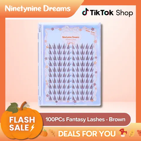 Ninetynine Dreams 100PCs Fantasy Lashes – Brown | Natural Daily Lightweight Ultra-Thin Band, 8-13mm Soft DIY Reusable Clusters — Waterproof Long-Lasting Anime Manhua Style Eyelashes, Beginner-Friendly Must-Have Makeup Cosmetics False Eyelashes