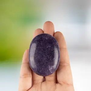 Lepidolite Palm Stone, Polished Crystal Stone for Chakra Balancing, Meditation, Spiritual and Crystal Gift