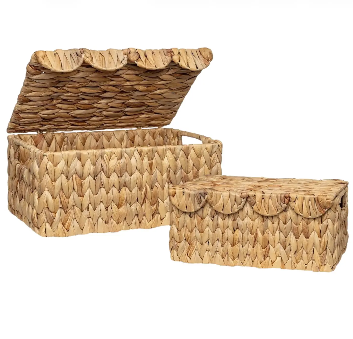 Laquedecraft 2-Pack White Water Hyacinth Storage Baskets with Handles - Home Organiser Set, Ideal for Gifting, Gift, Lid