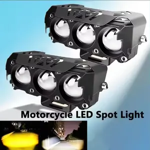 Mini Motorcycle Driving Lights LED Spotlight Dual Color Fog Lamp Motorbike Auxiliary Headlight High Low Beam Lens White Yellow Led Front Lights