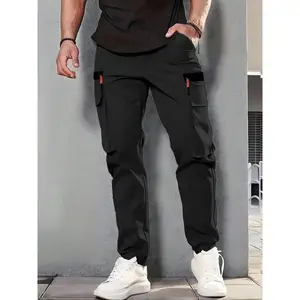 Men's Solid Color Cargo Pants, Regular Fit Casual Comfy Breathable Jogger Pants for Gym Workout Running, Men's Trousers for Spring & Fall