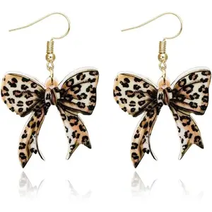 DearLuniva B Bow Earrings for Women Leopard Butterfly Dangle Earrings Statement Drop Jewelry for Party Accessories Trendy Jewelry Gifts