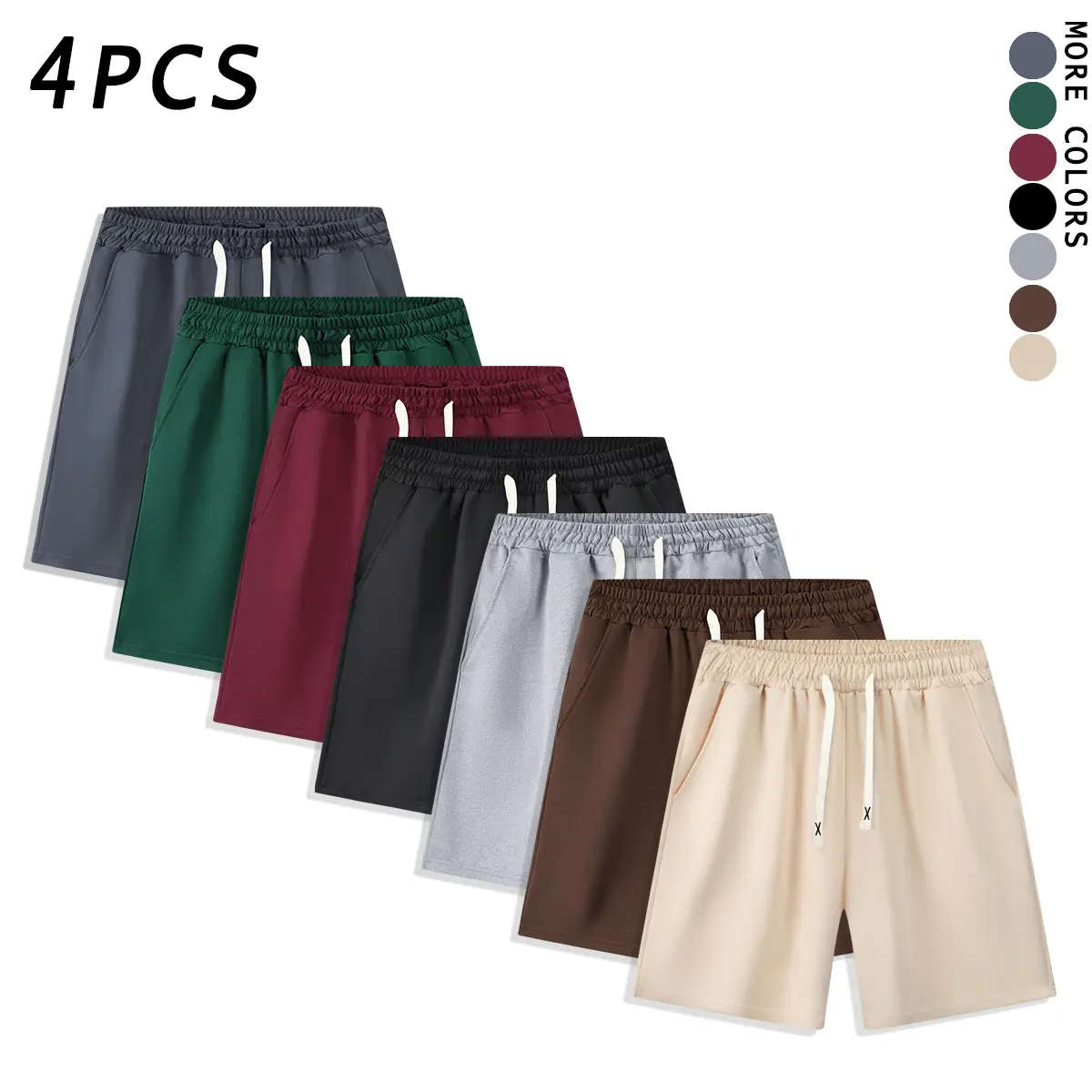 New Summer Korean Vintage Men's Pocketed Shorts - Minimalist Solid Design, Elastic Waist with Drawstring, Casual Half Pants for Fitness, Travel - Beige, S-XXL, Outdoor, Retro, Draped