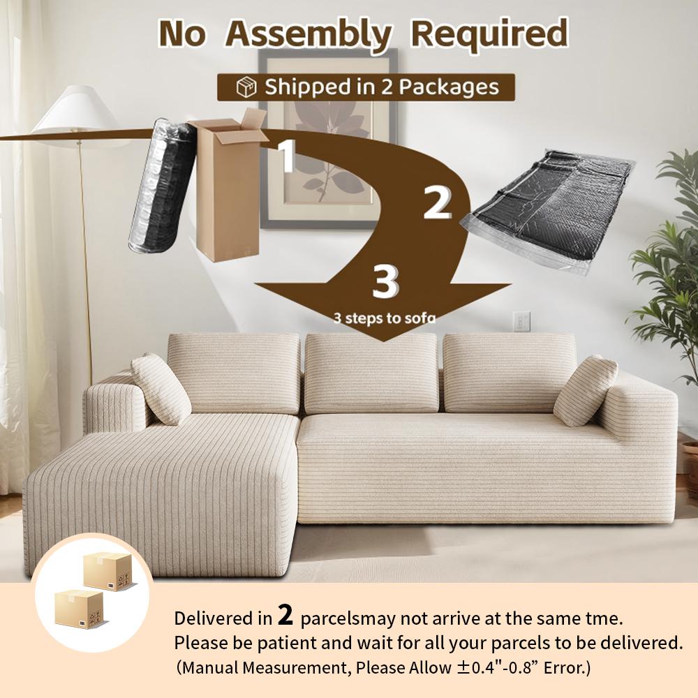 DIGWAC Modern Modular L-Shaped Recliner Sectional Corduroy Sofa with Fixed Arms - Comfy Couch, Durable Furniture for Living Room/Apartment, Upgraded Pocket Spring Base, Soft Fabric, Layered Memory Foam, Deep Seat, Pre-Assembled, Ships in 2 Packages, Sturd