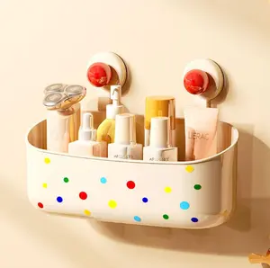 Dopamine Color Suction Cup Storage Rack - No-Drill Wall-Mounted Bathroom Organizer, Toothbrush Holder, Cosmetics & Toilet Shelf, Makeup Storage Box
