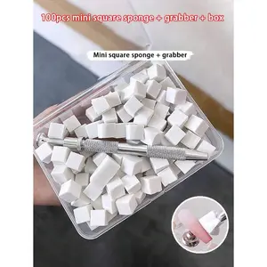 100 Mini sponge blocks with 4 nail tweezers, multi size deployment, latex free onboard calender, nail art, gradient nail polish tool, reusable Nail Art Pro tool, DIY Nail tool, nail supplies, back to school, nail art, nail tool, nail sticker tool