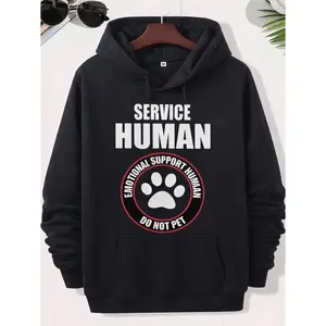 Women's emotional support human, pet-related humor Graphic Hoodie -Long Sleeve Pullover Regular Fit | Soft & Breathable Fabric, Durable Print, Everyday Comfort, Machine Washable, casual, bold print, humorous design casual wear, everyday use, social