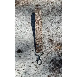 Wild Floral Tan Leather Lanyard