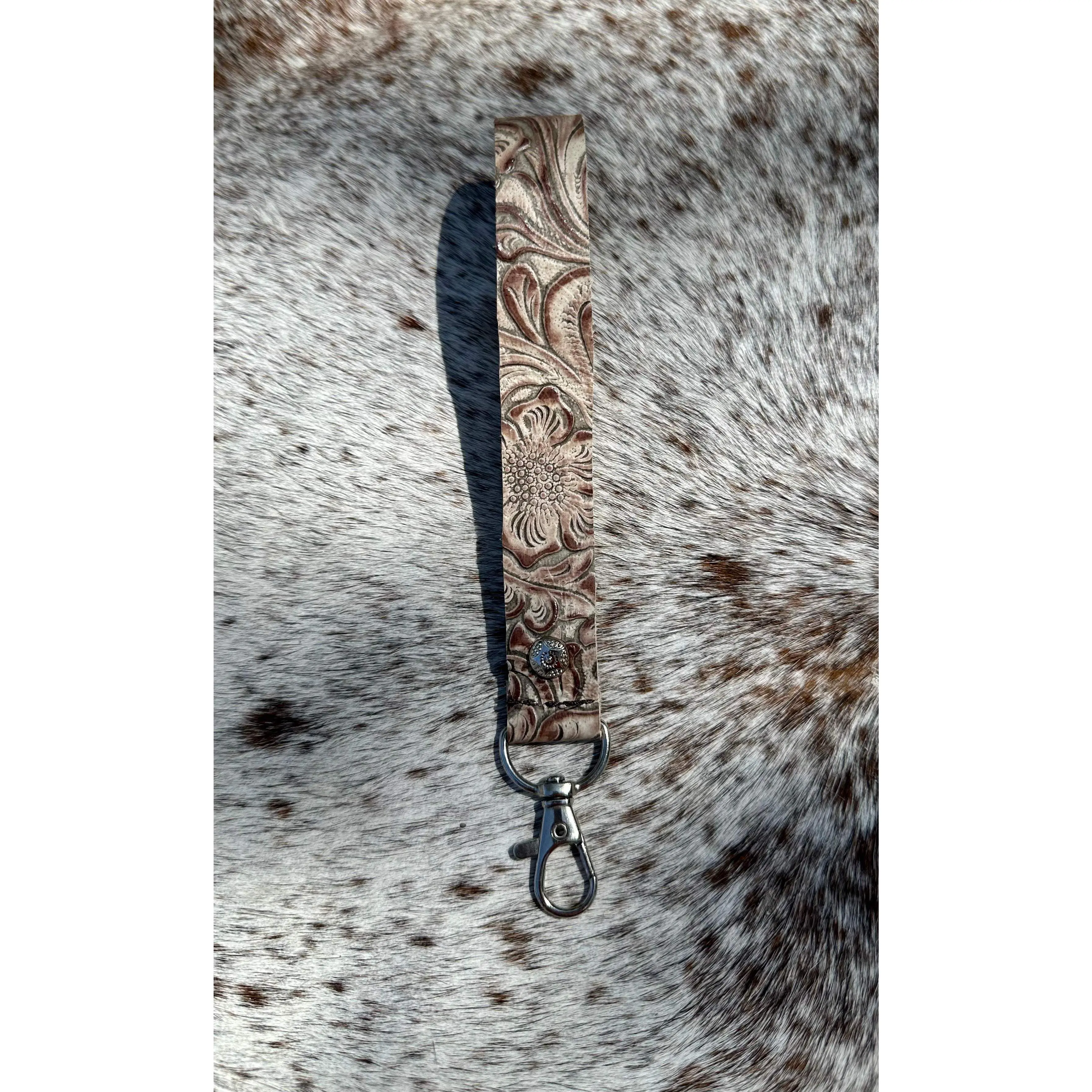 Wild Floral Tan Leather Lanyard Wild Floral Tan Leather Lanyard
