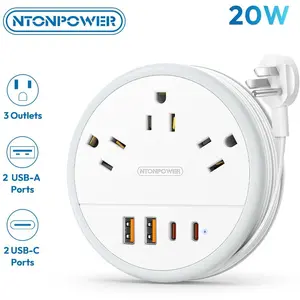 NTONPOWER Travel Power Strip Cruise Essentials approved Round Strip 3 AC Outlets 4 USB Ports (2 USB C) 20W 4FT Wrapped Around compact Extension Cord Home Office Perfect Gift for Travel Essentials