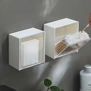 Wall-Mounted Storage Box Set (with Lid), Plastic Bathroom Organizer for Cotton Swabs & Makeup Wipes, Space-Saving Hanging Container