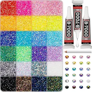 Nail Art Rhinestones 30000pcs 3mm Flatback Gems Bulk, with B7000 Glue for Nail Decor, DIY Crafts, Tumbler Cups, Bedazzling