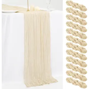 12 Pack 10Ft Ivory Cheesecloth Table Runner 35 x 120 inch Boho Gauze Cheese Cloth Table Runner Vintage Rustic Sheer for Wedding Bridal Shower Birthday Party Cake Table Decorations