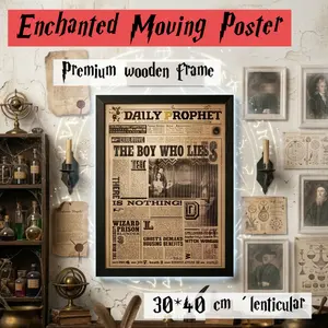 3D Lenticular "Magical Newspaper" Wall Art Print 30x40cm Poster Decor Holiday Gift Wooden Frame Decoration Artistic Birthday Gift for Boys Girls
