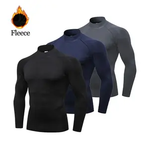 Easy Fleece Sports Shirt Men High Neck Compression Shirt Long Sleeved Training Top High Stretch Undershirt