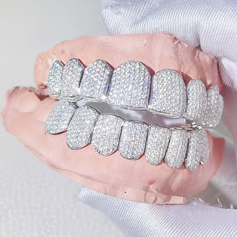 Men's 2-Piece Iced-Out Grillz Teeth Mouthguard Set - Rapper-Style Hip Hop Body Jewelry for Music Festivals, Holiday Celebrations, Teeth Accessory, Dental Accessory, Two Piece Set