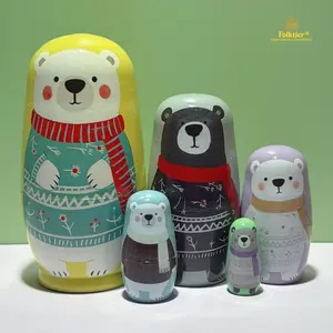 1 Set Russian Nesting Dolls, Warm Bear Animals Matryoshka Dolls, Wooden Educational Toys for Kids, Crafts & Collectible Souvenirs, Ideal Gifts for Christmas Halloween Easter Thanksgiving Valentine's Day Ramadan New Year Birthday Party Wedding.