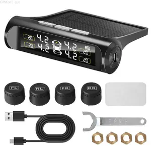 Solar Power Car Tire Pressure Monitoring Tool, LCD Digital Display Tire Pressure Gauge, Tire Pressure Monitoring Tool with Replacement ValvesC38tool que