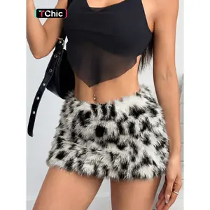 Women's Faux Fur Skirt Leopard Print Mini Skirt High Waist Furry Skirt Streetwear Style Y2K Fashion Winter Outfit Party Skirt Sexy Bottom Plush Fabric Black White Pattern Clubwear Trendy Mini Soft Touch Faux Animal Fur Chic Winter Skirt