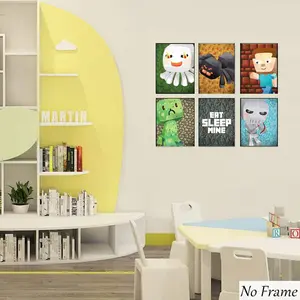 6pcs Pixel Miner Wall Art Prints, Video Game Theme Posters, Modern Sport Decoration, Suitable for Bedroom and Gaming Room