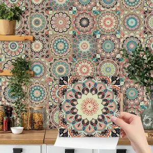 Mandala Pattern Tile Sticker, Self-adhesive Waterproof & Oil-proof Tile Stickers, DIY Decorative Sticker for Kitchen & Bathroom & Furniture