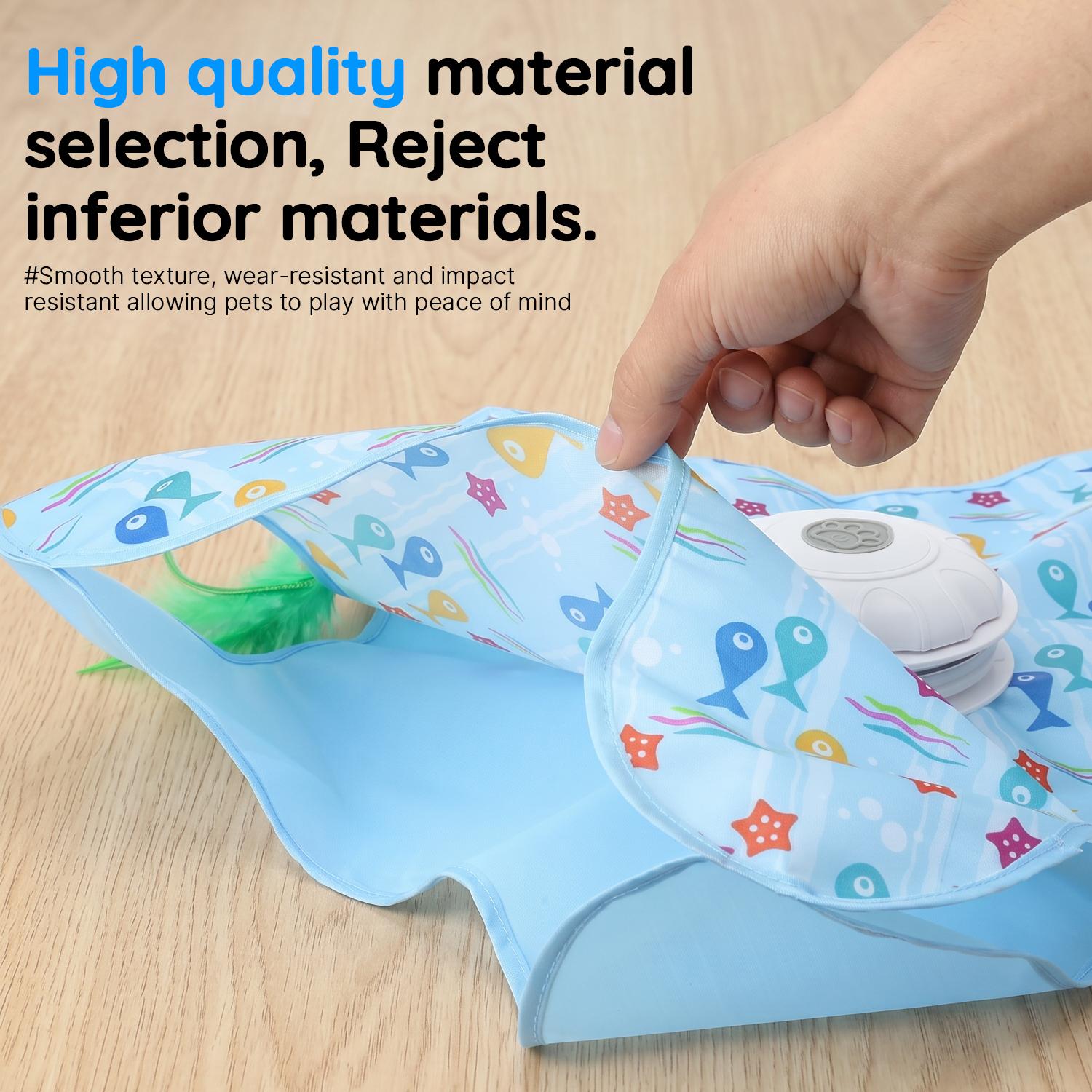 Interactive Cat Toy Mat with 360° Rotating Feather, Automatic Electronic Cat Teaser Toy, Fish & Star Printed Cat Play Mat for Indoor Cats, Stimulating Hunting & Chasing Game