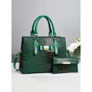 Women's Fashionable Crocodile Embossed Handbag & Wristlet, Casual Versatile Shoulder Bag & Wristlet, Trendy All-match Crossbody Bag Set for Daily Use