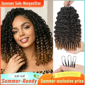 MorgenStar Burmese Curly -Ombre brown Pre Crochet Braid Hair Extensions Miracle Knots Human Hair Extensions Pre-Separated 50g/Pack – Knotless Boho Braids Vacation Hair #Summervibe# MorgenStarCrochetNewArrivals