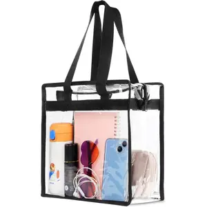 Clear Bag for Stadium Events Approved, 12x6x12 Large Transparent Tote Bag with Zipper for Gym Concert  Festivals