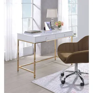 Ottey White High Gloss Vanity!Gold Finish.Bedroom/Beauty Space.Makeup desk, sleek look.Tidy cosmetics, elegant vibe.