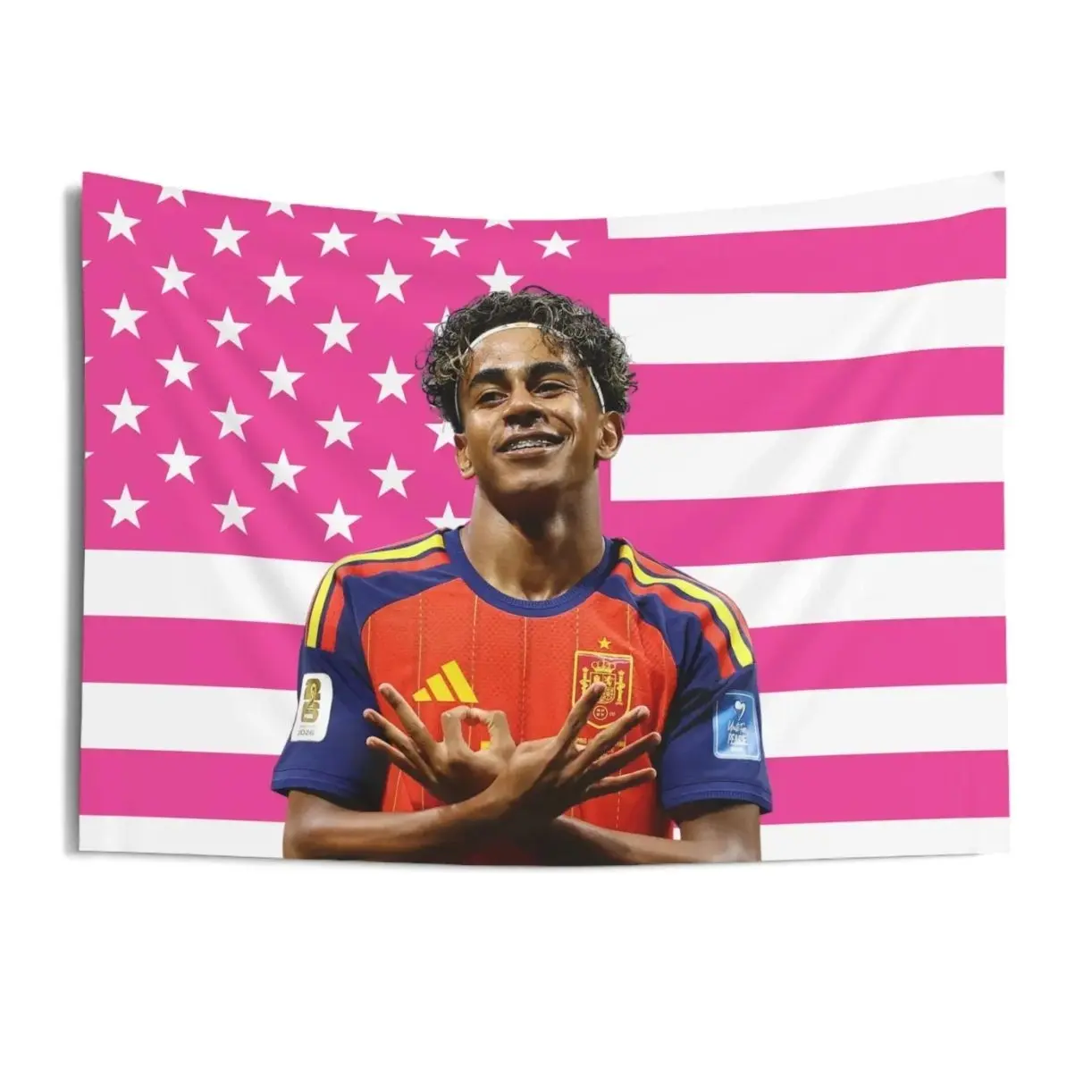 Lamine Yamal 304 Celebration Pink Flag Indoor Wall Tapestries