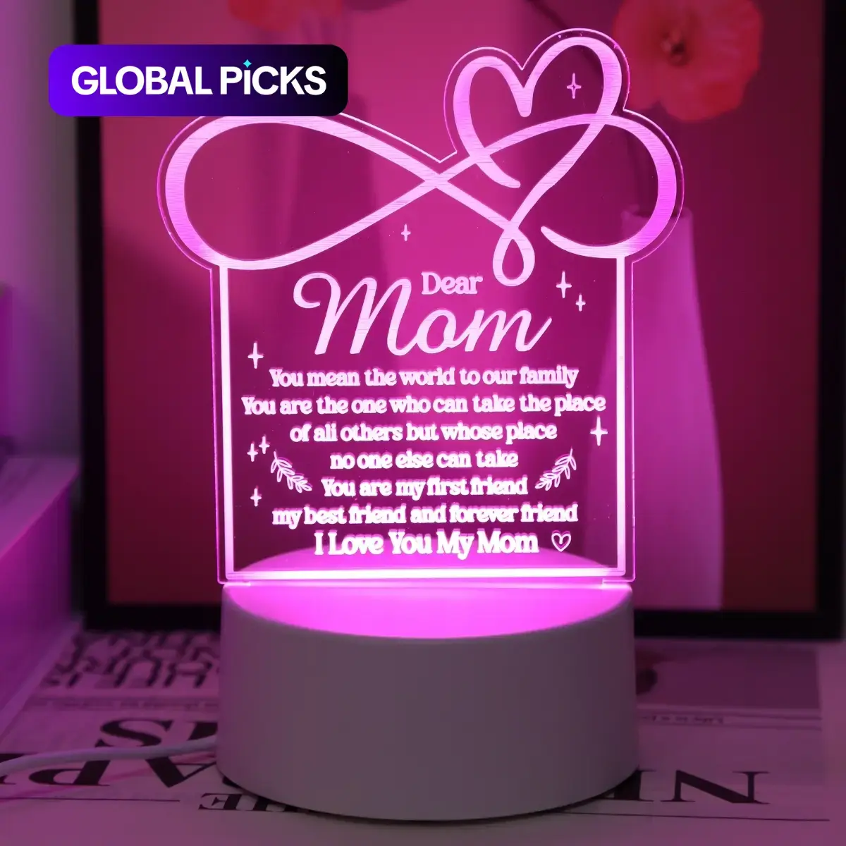 To My Mom Letter-Pattern LED Night Light, USB-Powered Glowing Letter Lights, LED Light Letters, Desktop Decorative Light, Creative Gift for Mom on Birthdays and Mother's Day #GLOBAL PICKS