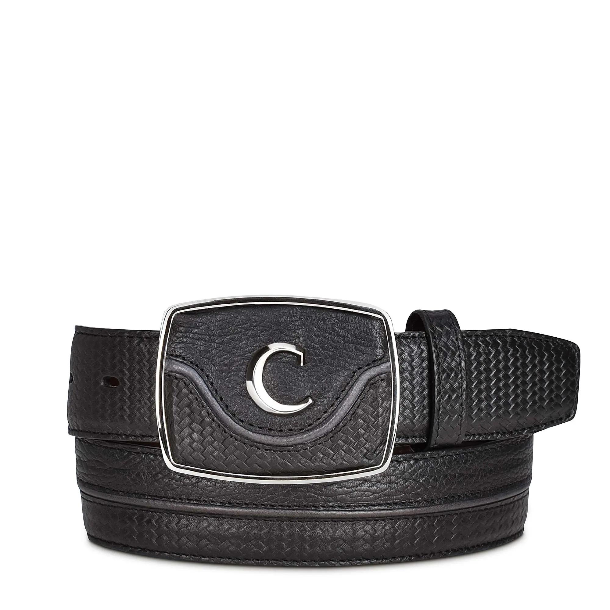 CUADRA Men's Black Stitching Leather Belt